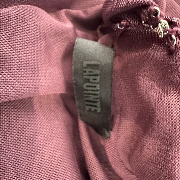 LAPOINTE Wine Red Mesh Bodycon Mini Dress XS Long Sleeve Slinky Cocktail $950 - Picture 8 of 11